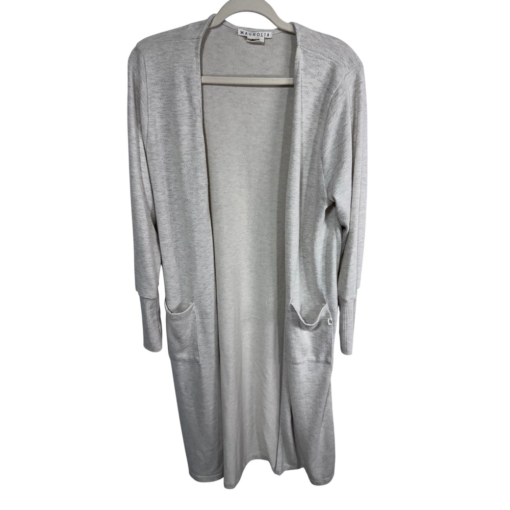 Magnolia Women Medium Oatmeal Heather Longline Duster Cardigan Open Front Pocket